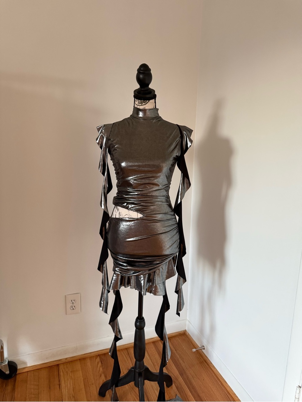 EGO Silver Metallic Ruffle Bodycon Dress